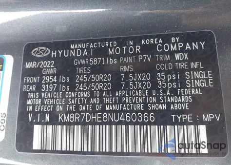 2022 Hyundai Palisade Calligraphy из США, поврежденный, VIN KM8R7DHE8NU460366